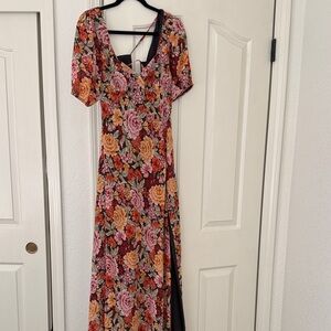 Showpo Pink and Orange Floral Midi Dress